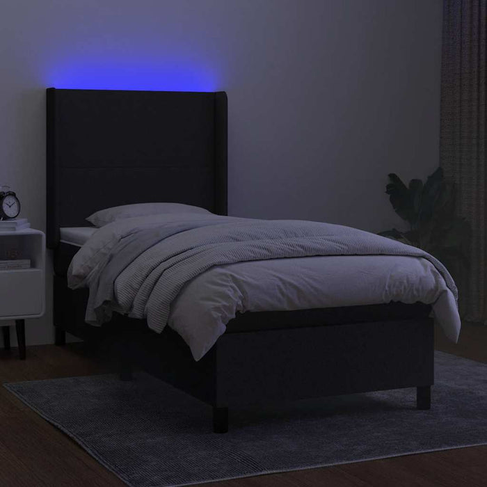Pat cu arcuri, saltea și LED, negru, 90x200 cm, textil - WALTI WALTI