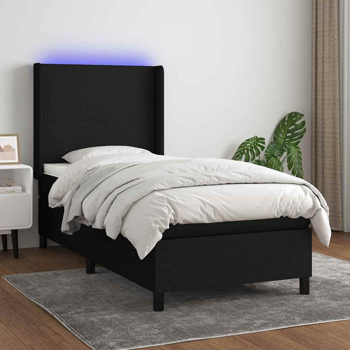 Pat cu arcuri, saltea și LED, negru, 90x200 cm, textil - WALTI WALTI