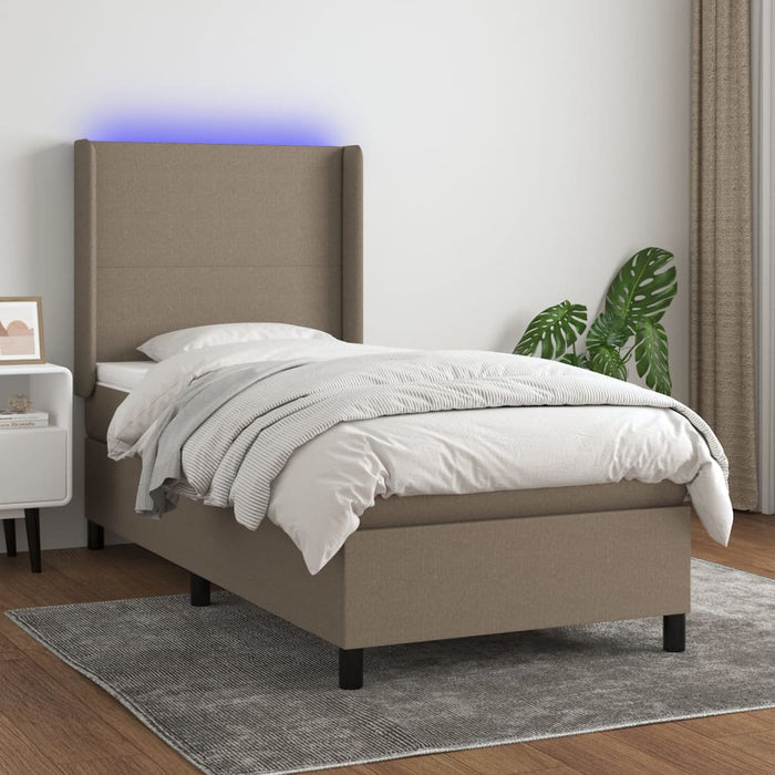 Pat cu arcuri, saltea și LED, gri taupe, 90x200 cm, textil - WALTI WALTI