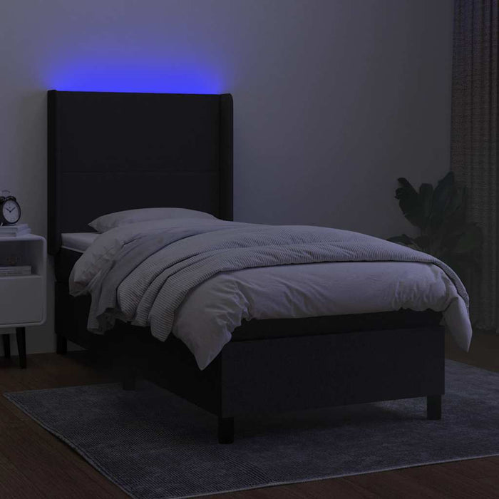 Pat cu arcuri, saltea și LED, negru, 100x200 cm, textil - WALTI WALTI