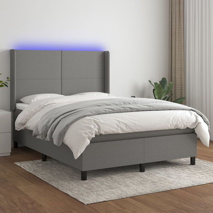 Pat cu arcuri, saltea și LED, gri închis, 140x190 cm, textil - WALTI WALTI