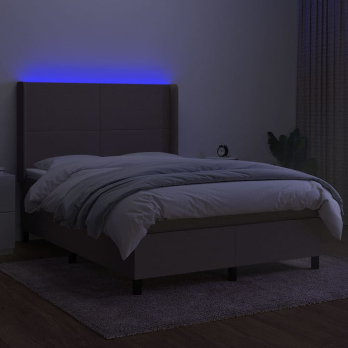 Pat cu arcuri, saltea și LED, gri taupe, 140x190 cm, textil - WALTI WALTI
