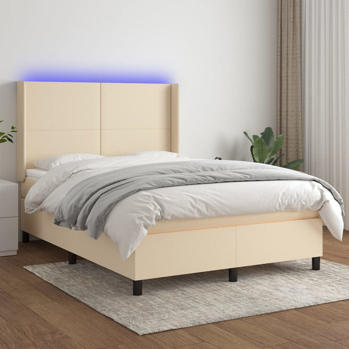 Pat cu arcuri, saltea și LED, crem, 140x190 cm, textil - WALTI WALTI