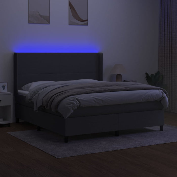 Pat cu arcuri, saltea și LED, gri închis, 160x200 cm, textil - WALTI WALTI