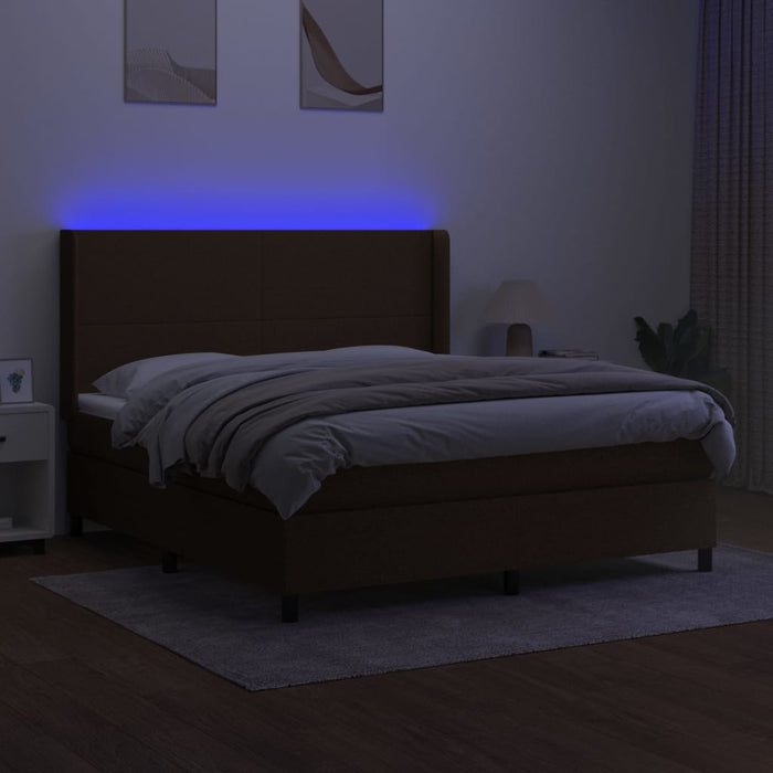 Pat cu arcuri, saltea și LED, maro închis, 160x200 cm, textil - WALTI WALTI