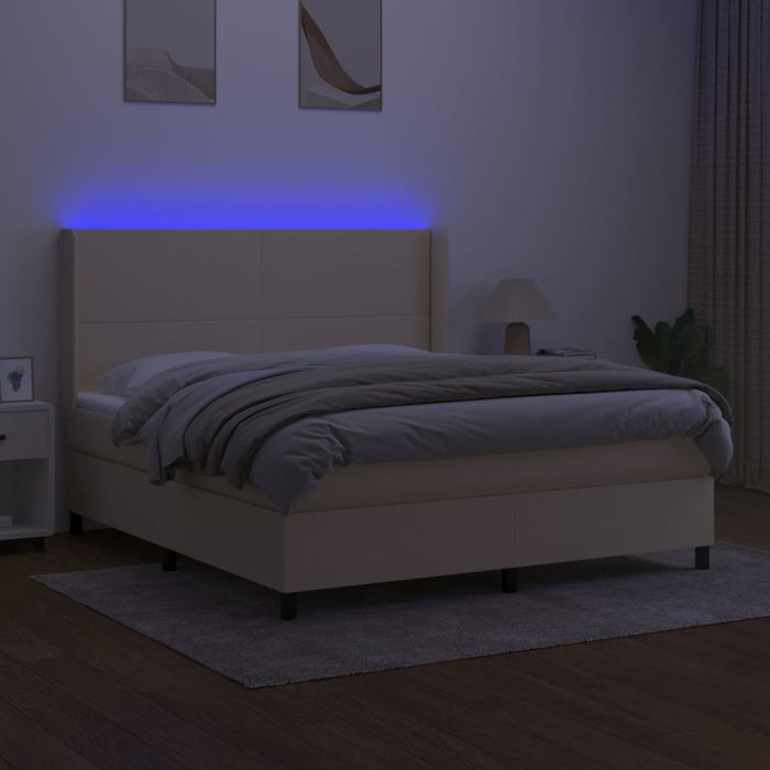 Pat cu arcuri, saltea și LED, crem, 160x200 cm, textil - WALTI WALTI