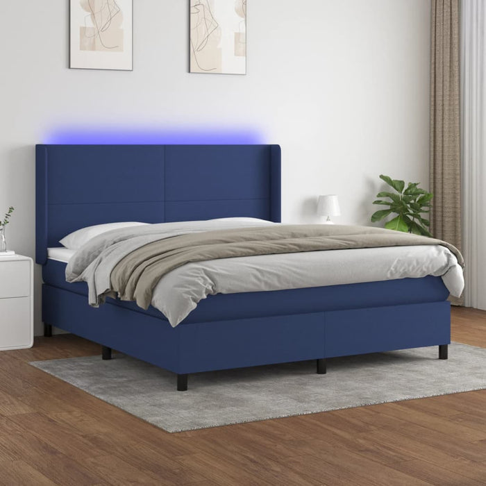 Pat cu arcuri, saltea și LED, albastru, 160x200 cm, textil - WALTI WALTI