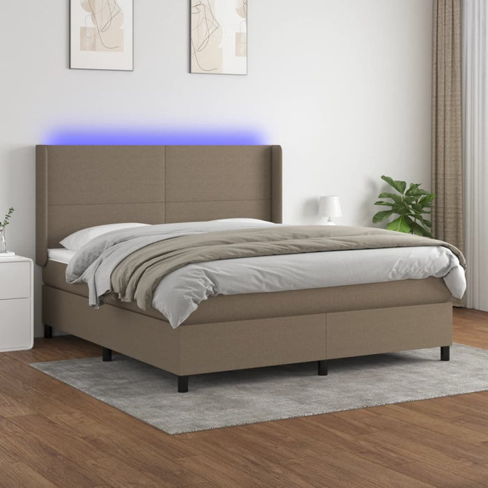 Pat cu arcuri, saltea și LED, gri taupe, 180x200 cm, textil - WALTI WALTI