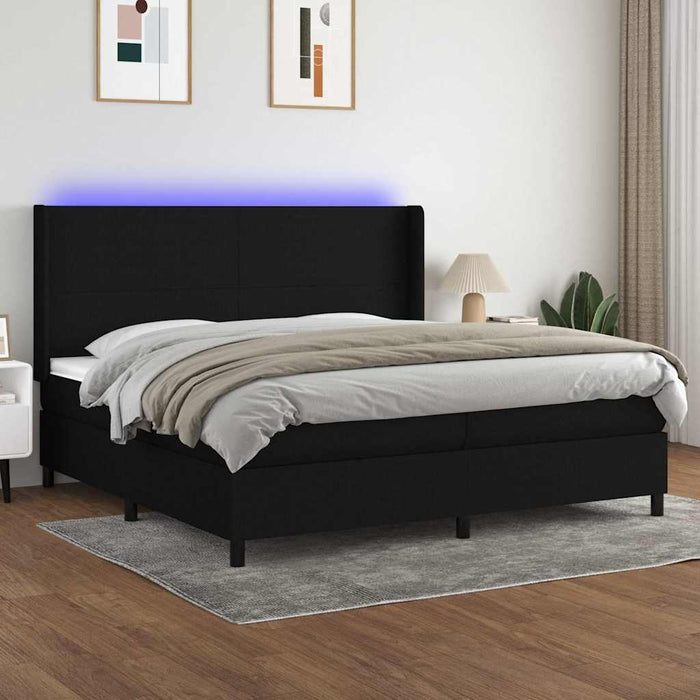 Pat cu arcuri, saltea și LED, negru, 200x200 cm, textil - WALTI WALTI