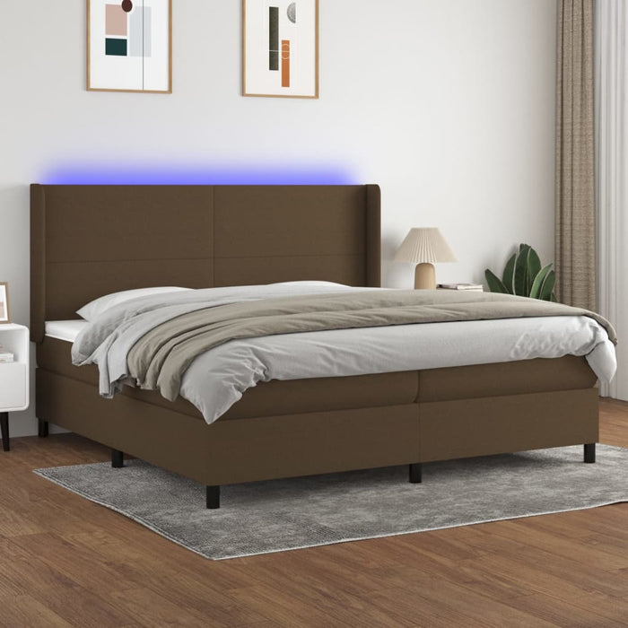 Pat cu arcuri, saltea și LED, maro închis, 200x200 cm, textil - WALTI WALTI