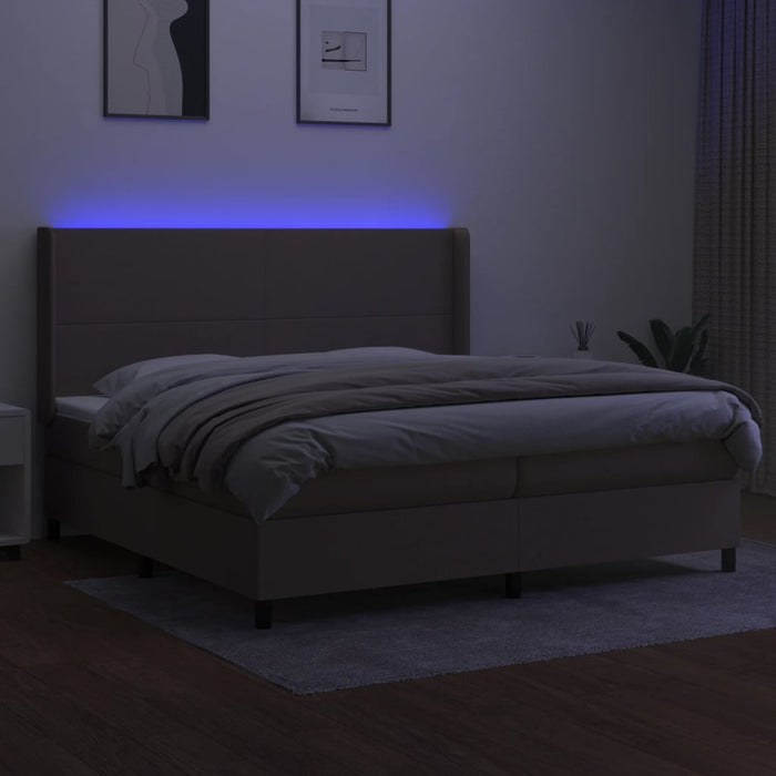Pat cu arcuri, saltea și LED, gri taupe, 200x200 cm, textil - WALTI WALTI