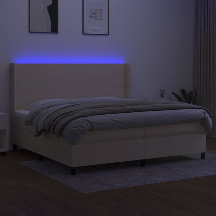 Pat cu arcuri, saltea și LED, crem, 200x200 cm, textil - WALTI WALTI