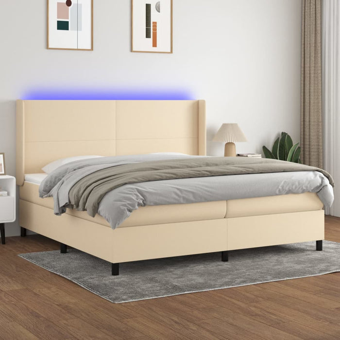 Pat cu arcuri, saltea și LED, crem, 200x200 cm, textil - WALTI WALTI