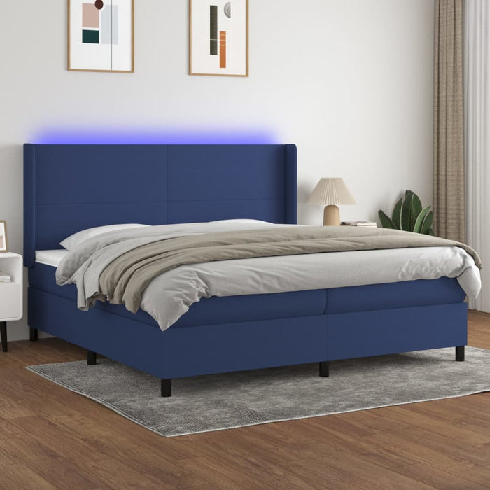 Pat cu arcuri, saltea și LED, albastru, 200x200 cm, textil - WALTI WALTI