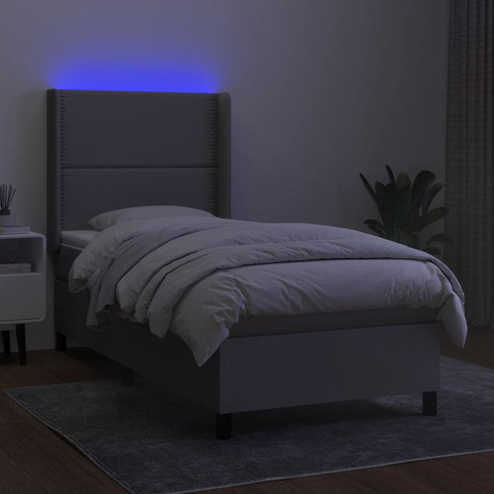 Pat cu arcuri, saltea și LED, gri deschis, 90x190 cm, textil - WALTI WALTI
