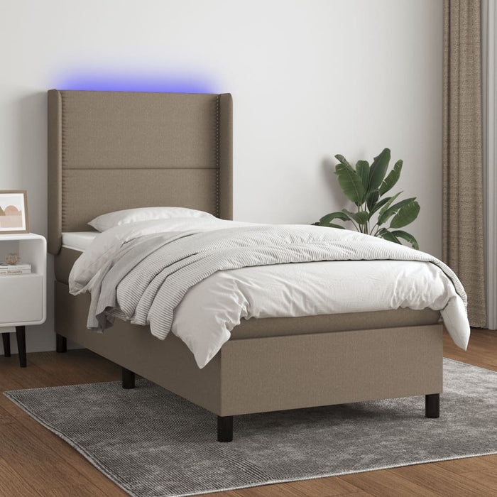 Pat cu arcuri, saltea și LED, gri taupe, 90x190 cm, textil - WALTI WALTI