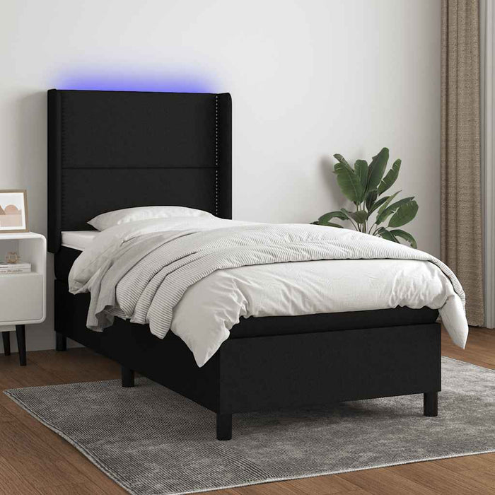 Pat cu arcuri, saltea și LED, negru, 90x200 cm, textil - WALTI WALTI