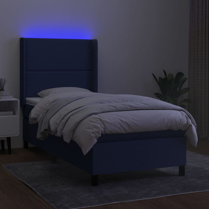 Pat cu arcuri, saltea și LED, albastru, 90x200 cm, textil - WALTI WALTI