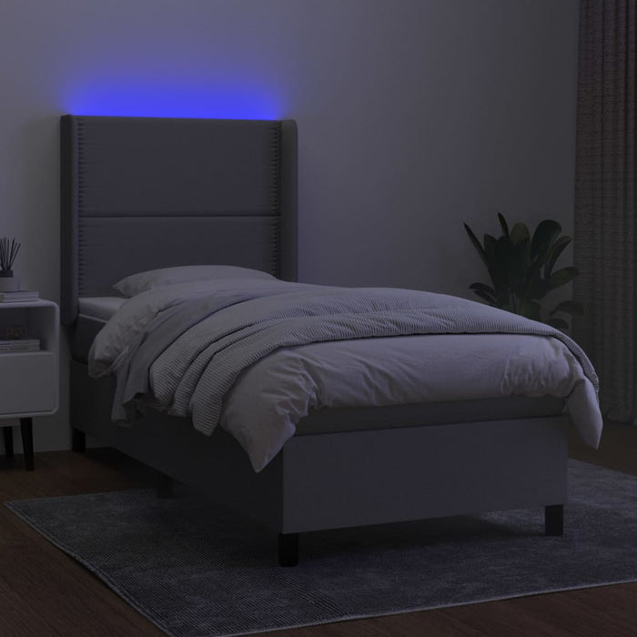 Pat cu arcuri, saltea și LED, gri deschis, 100x200 cm, textil - WALTI WALTI