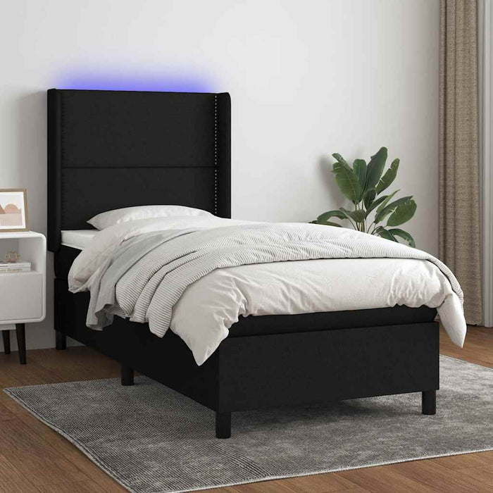 Pat cu arcuri, saltea și LED, negru, 100x200 cm, textil - WALTI WALTI