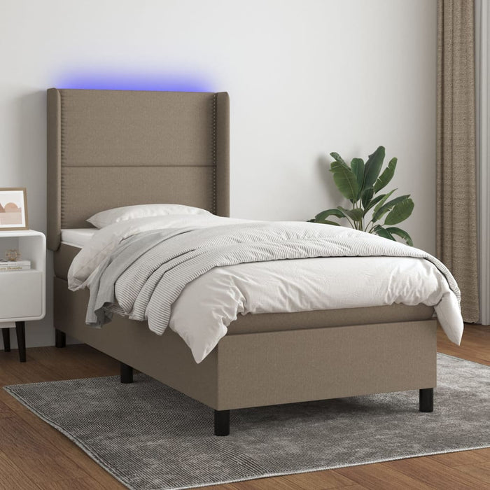Pat cu arcuri, saltea și LED, Gri taupe, 100x200 cm, textil - WALTI WALTI