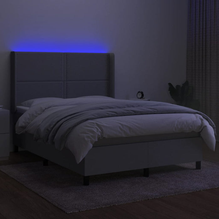 Pat cu arcuri, saltea și LED, gri deschis, 140x190 cm, textil - WALTI WALTI