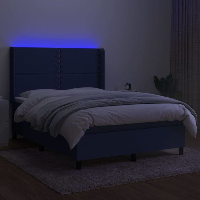 Pat cu arcuri, saltea și LED, albastru, 140x190 cm, textil - WALTI WALTI