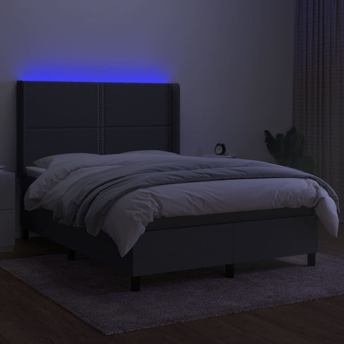 Pat cu arcuri, saltea și LED, gri închis, 140x200 cm, textil - WALTI WALTI