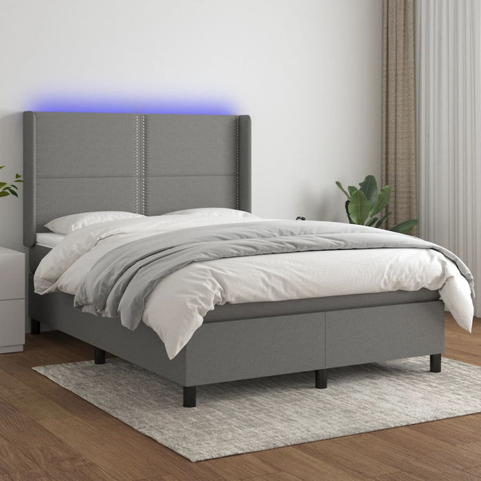 Pat cu arcuri, saltea și LED, gri închis, 140x200 cm, textil - WALTI WALTI