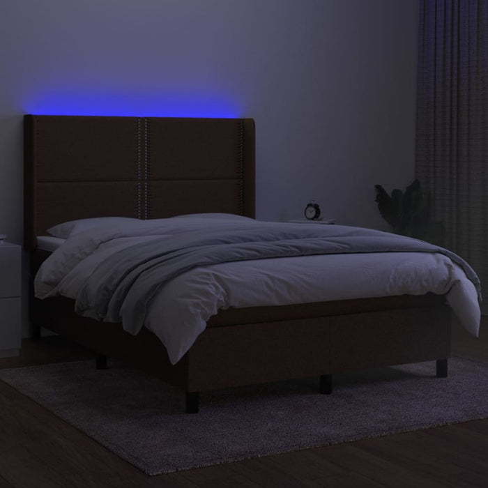 Pat cu arcuri, saltea și LED, maro închis, 140x200 cm, textil - WALTI WALTI