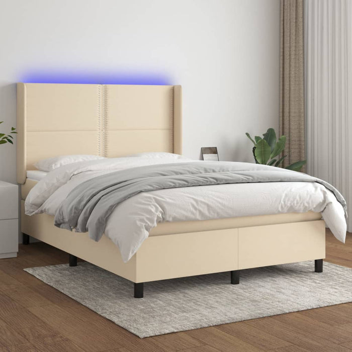 Pat cu arcuri, saltea și LED, crem, 140x200 cm, textil - WALTI WALTI
