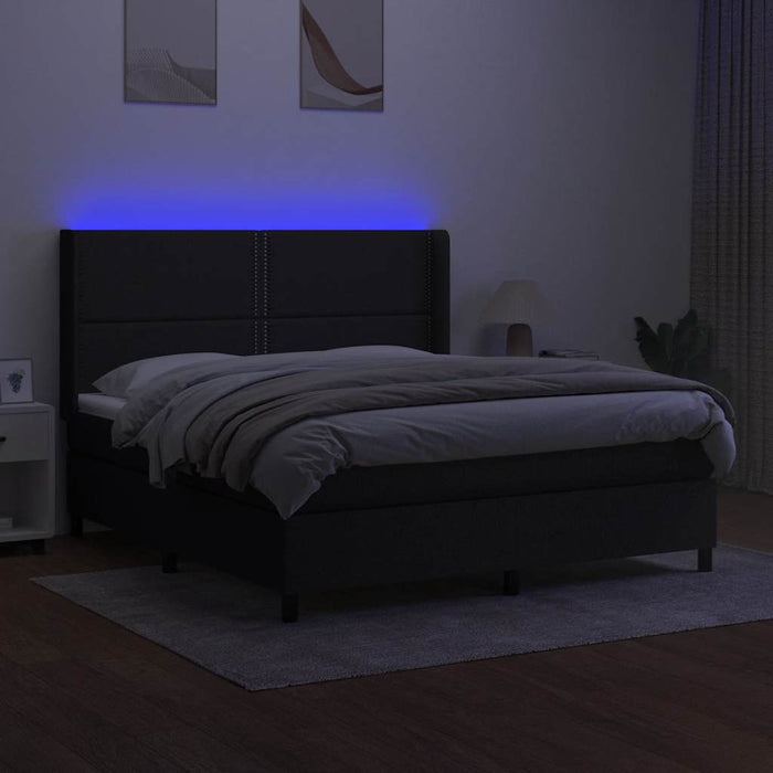 Pat cu arcuri, saltea și LED, negru, 160x200 cm, textil - WALTI WALTI