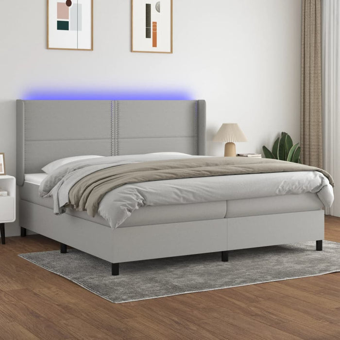 Pat cu arcuri, saltea și LED, gri deschis, 200x200 cm, textil - WALTI WALTI