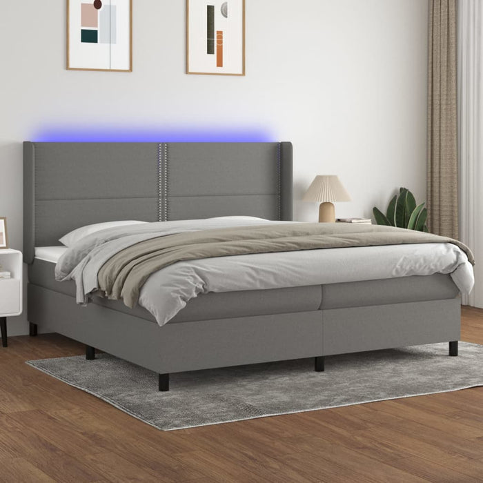 Pat cu arcuri, saltea și LED, gri închis, 200x200 cm, textil - WALTI WALTI