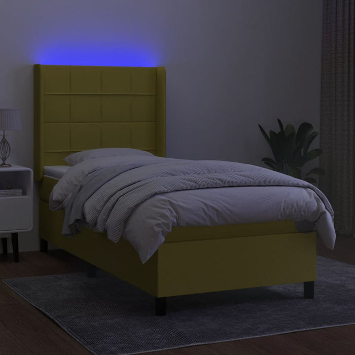 Pat cu arcuri, saltea și LED, verde, 90x190 cm, textil WALTI
