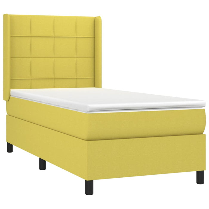 Pat cu arcuri, saltea și LED, verde, 90x190 cm, textil WALTI