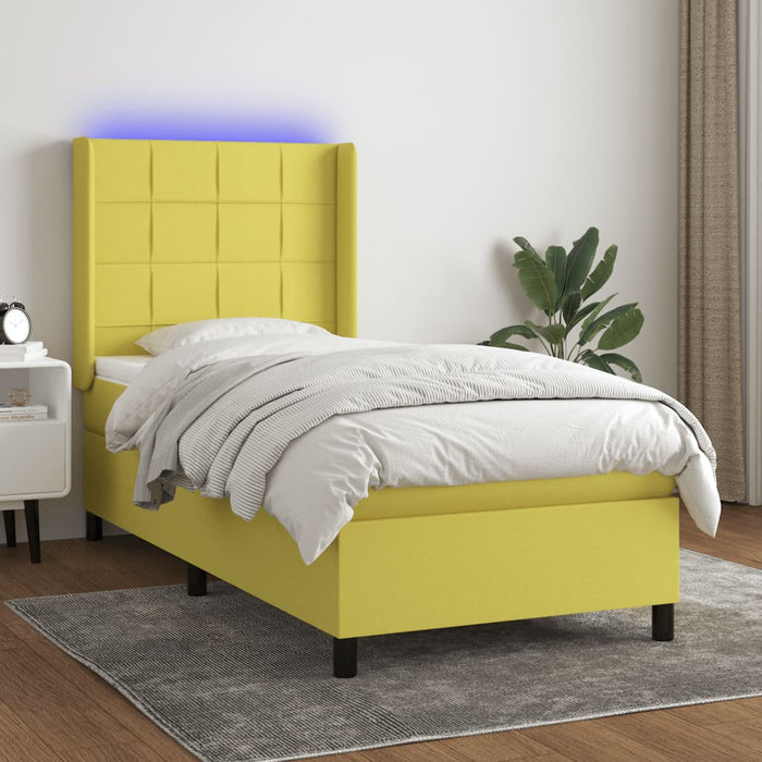 Pat cu arcuri, saltea și LED, verde, 90x190 cm, textil WALTI