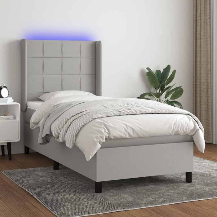 Pat cu arcuri, saltea și LED, gri deschis, 100x200 cm, textil - WALTI WALTI