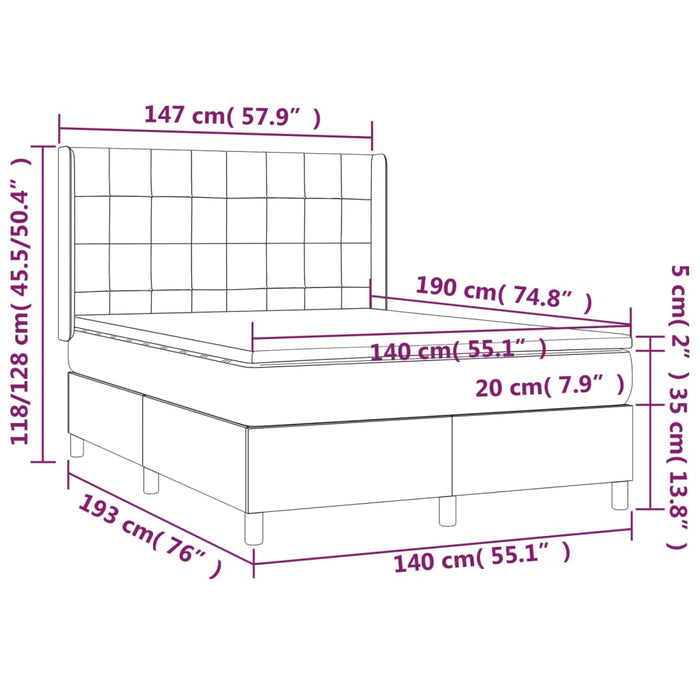 Pat cu arcuri, saltea și LED, gri închis, 140x190 cm, textil WALTI