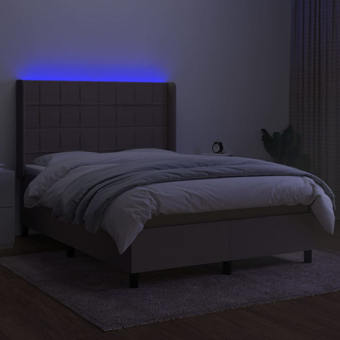 Pat cu arcuri, saltea și LED, gri taupe, 140x190 cm, textil WALTI