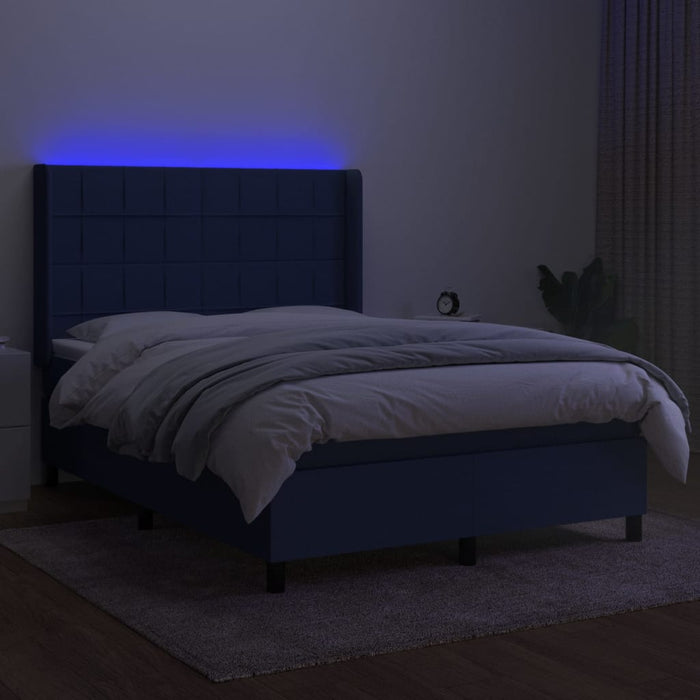 Pat cu arcuri, saltea și LED, albastru, 140x200 cm, textil - WALTI WALTI