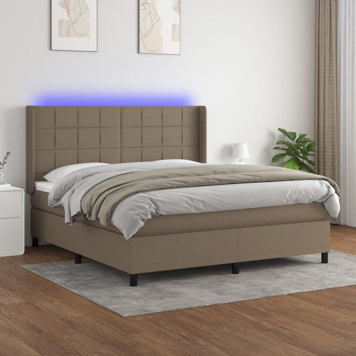 Pat cu arcuri, saltea și LED, gri taupe, 160x200 cm, textil - WALTI WALTI
