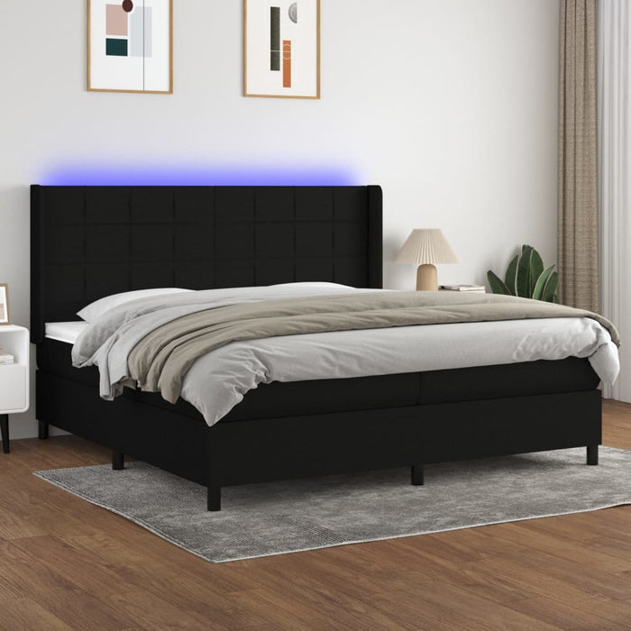Pat cu arcuri, saltea și LED, negru, 200x200 cm, textil - WALTI WALTI
