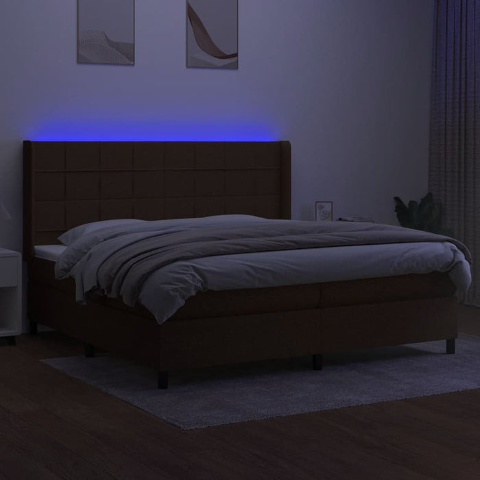 Pat cu arcuri, saltea și LED, maro închis, 200x200 cm, textil - WALTI WALTI