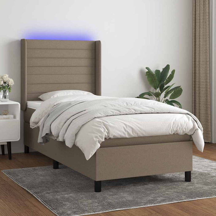 Pat cu arcuri, saltea și LED, gri taupe, 90x190 cm, textil - WALTI WALTI
