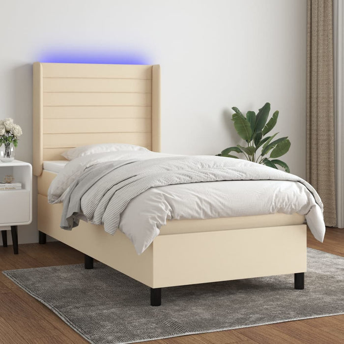 Pat cu arcuri, saltea și LED, crem, 90x190 cm, textil - WALTI WALTI