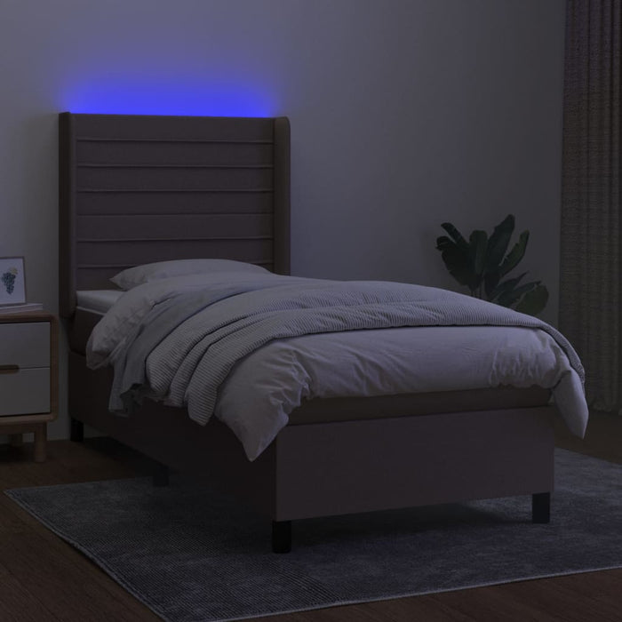 Pat cu arcuri, saltea și LED, gri taupe, 90x200 cm, textil - WALTI WALTI
