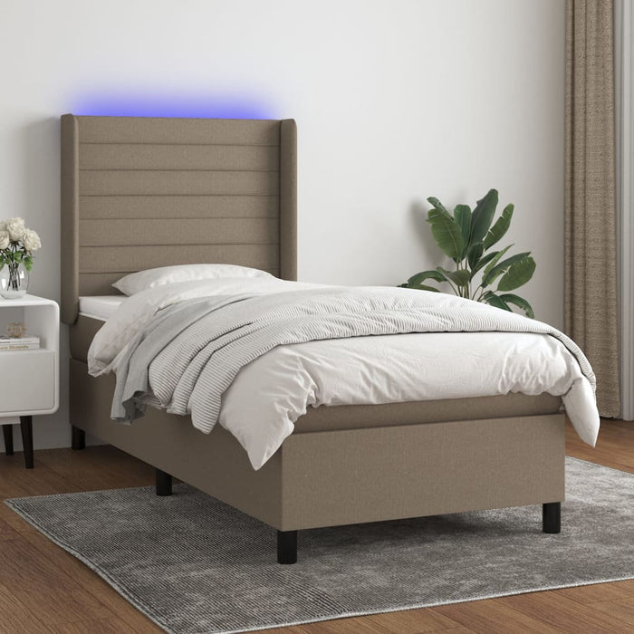 Pat cu arcuri, saltea și LED, gri taupe, 90x200 cm, textil - WALTI WALTI