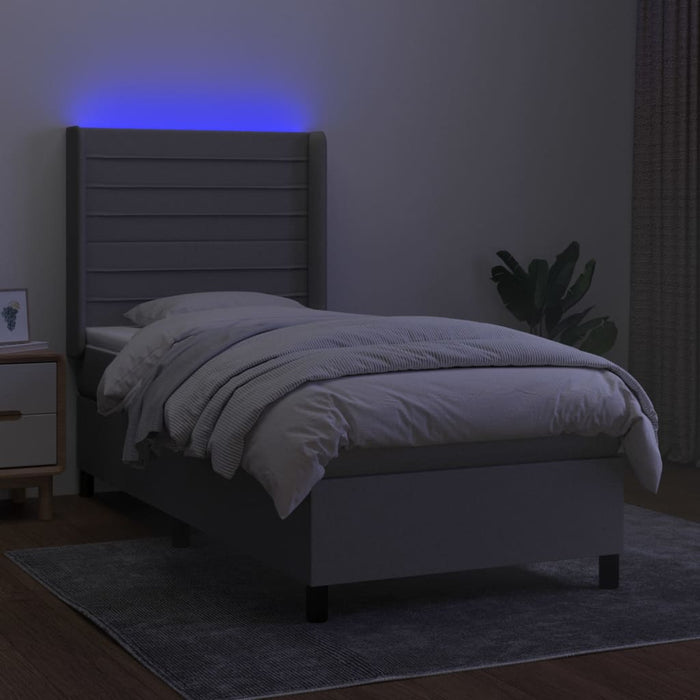 Pat cu arcuri, saltea și LED, gri deschis, 100x200 cm, textil - WALTI WALTI