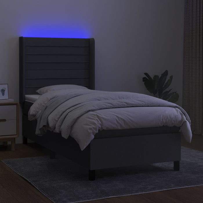 Pat cu arcuri, saltea și LED, gri închis, 100x200 cm, textil - WALTI WALTI